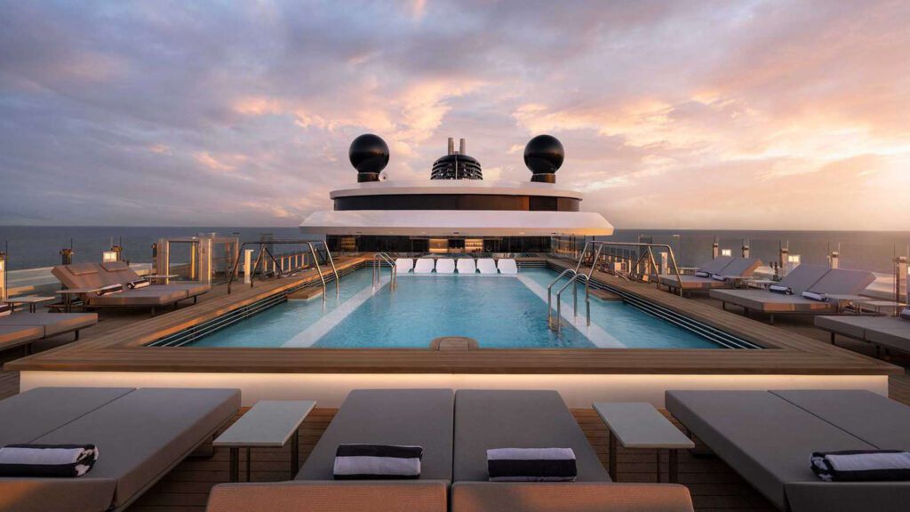 The pool deck on the Ritz-Carlton Yacht Collection ships is a serene place to watch the sun set. (Photo- The Ritz-Carlton Yacht Collection)