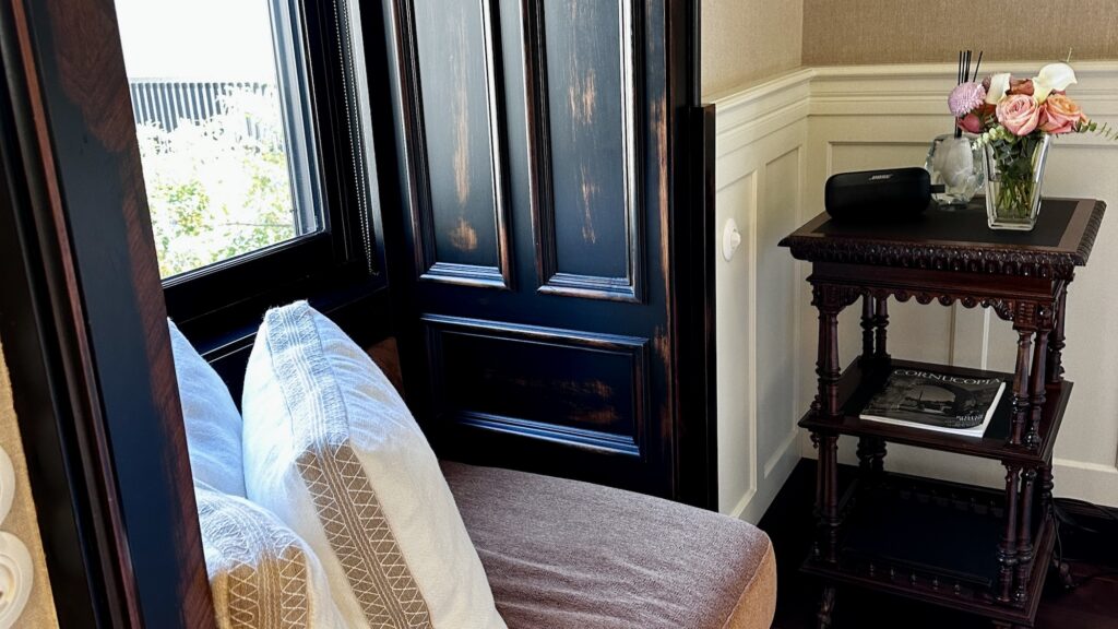 Kestel Inn in Alacati, view of window seat in room, Photo by Christine Sarkis