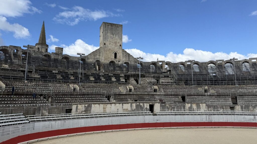 Inside the Roman Colosseum in Arles, France.