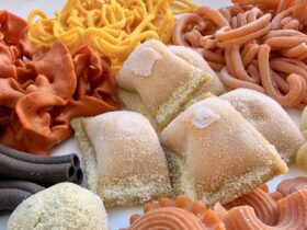 freshly made pastas, uncooked and in different colors and types, at Healdsburg's Dry Creek Kitchen