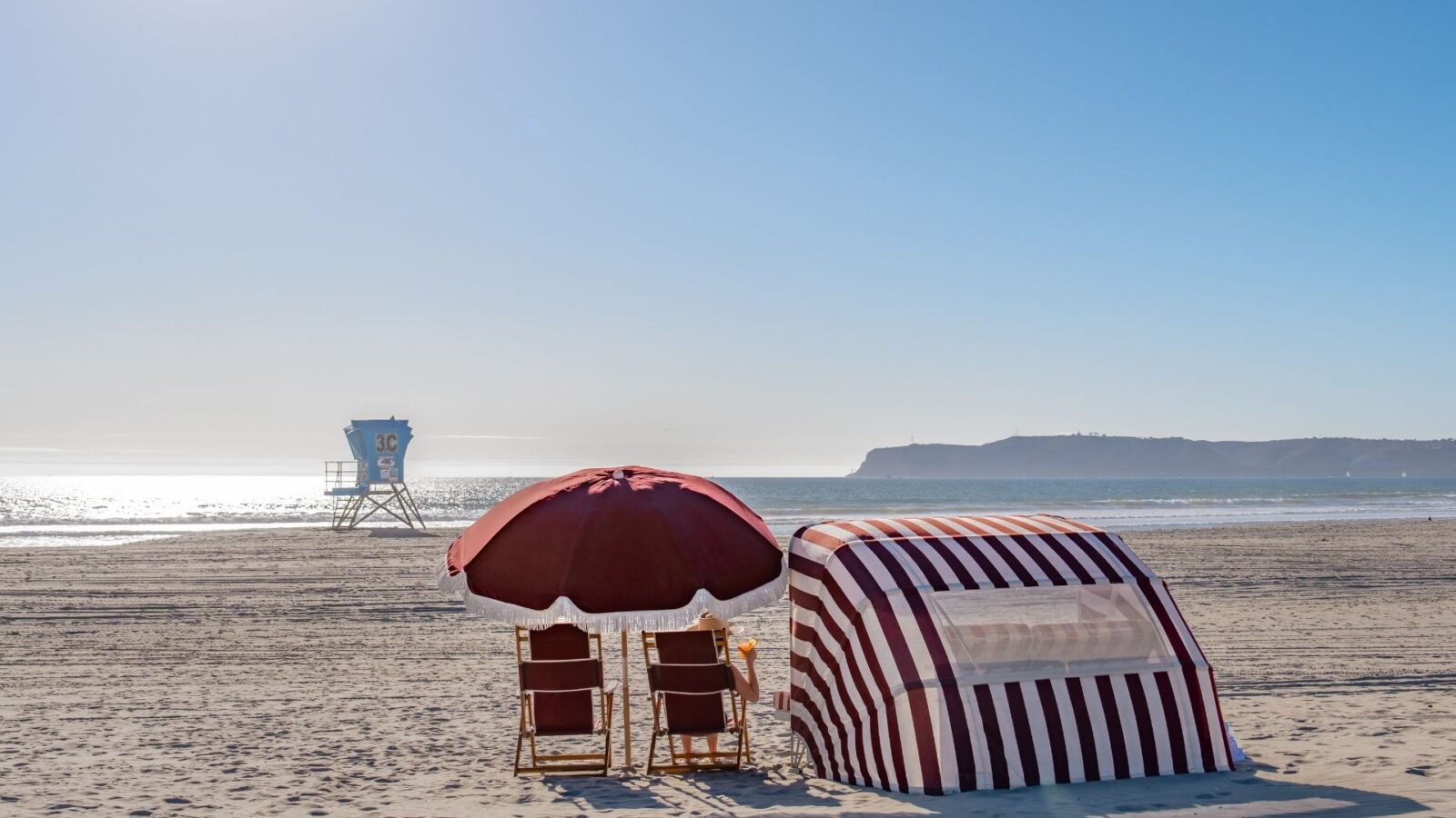 Beach chairs on the beach at the Hotel del Coronado