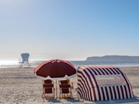 Beach chairs on the beach at the Hotel del Coronado