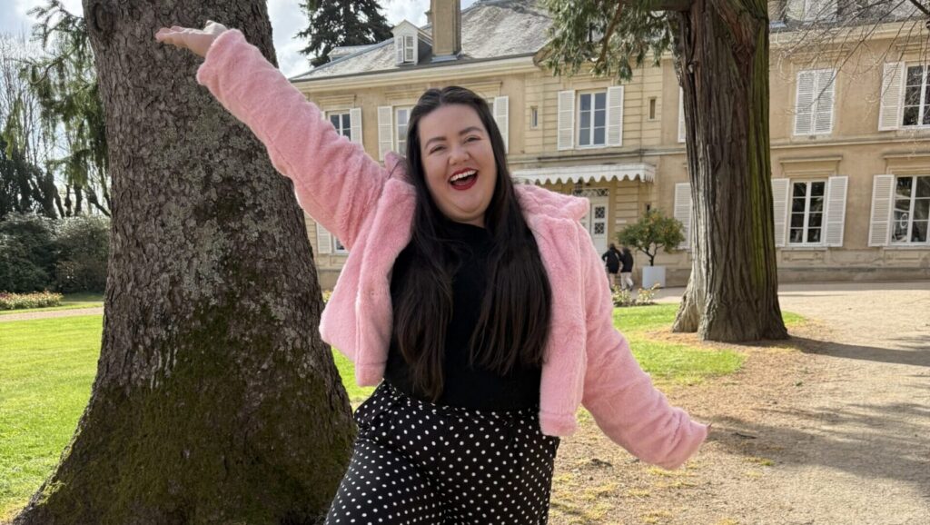 Megan duBois outside of a winery in France