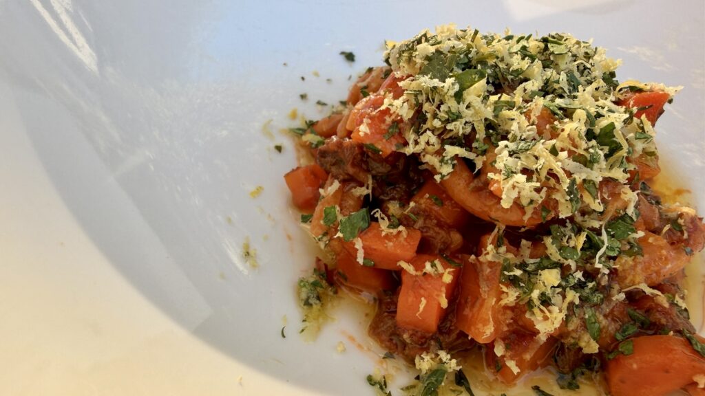 close-up of carrot stozzapreti at Dry Creek Kitchen