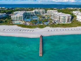 An aerial view of the beach at The St. Regis Longboat Key
