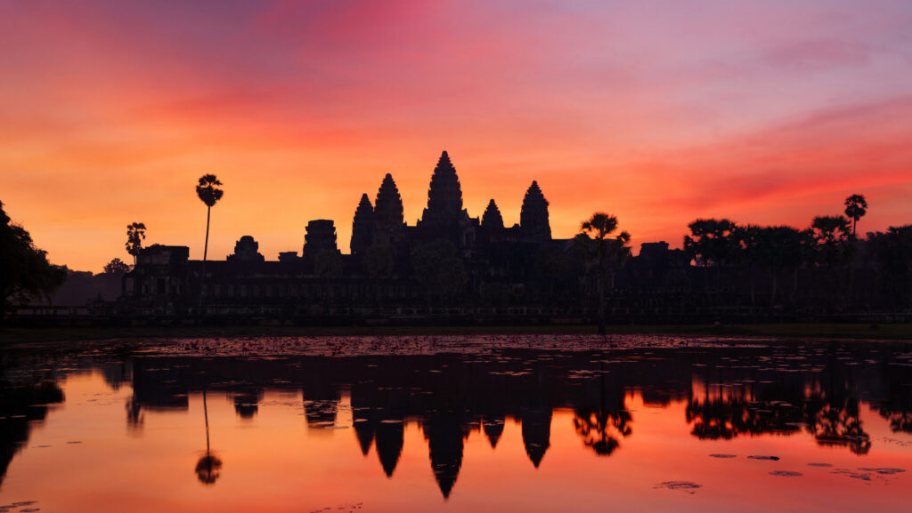 Sunset over temples in Cambodia