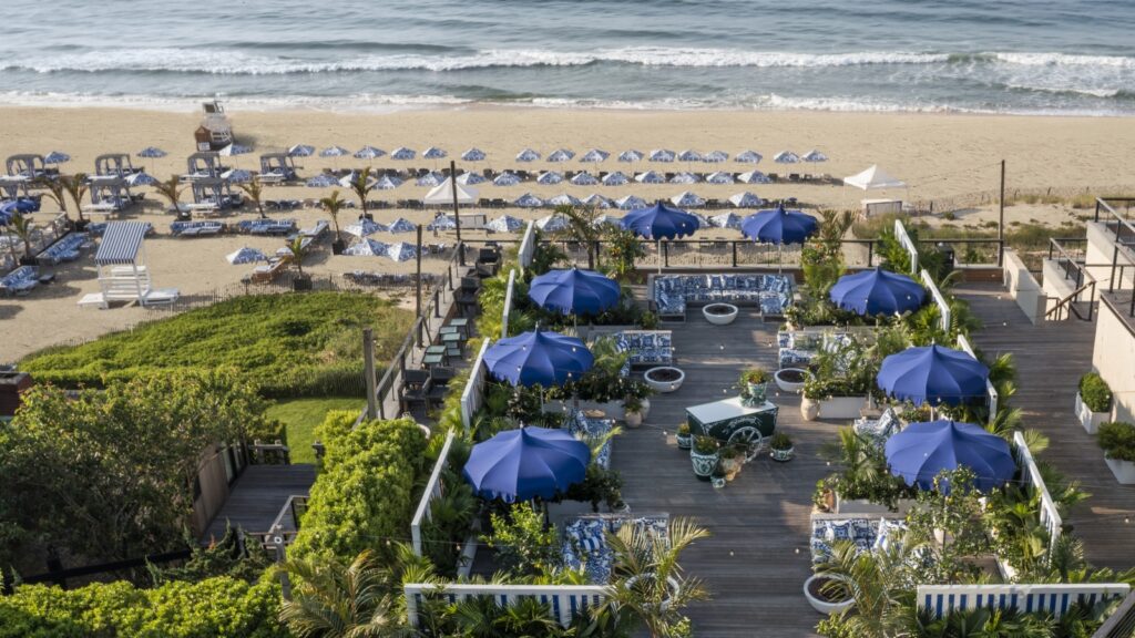 An aerial view of the beach club at Gurney's Montauk