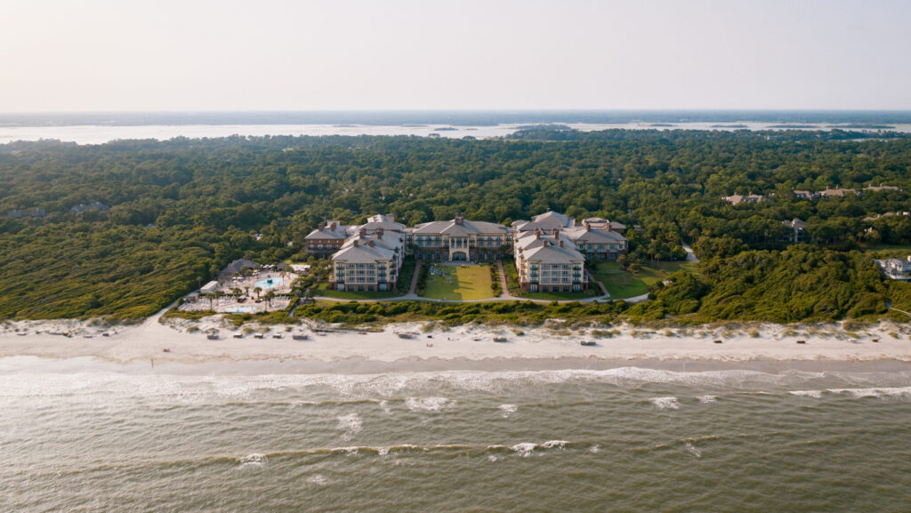 An aerial view of The Sanctuary and its beach area