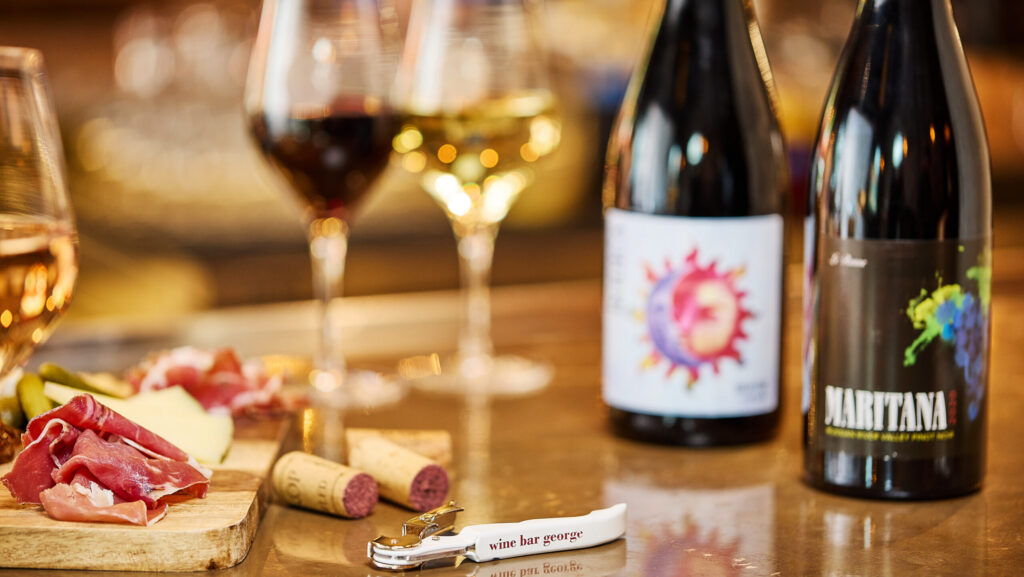 Wine bottles and glasses on a table