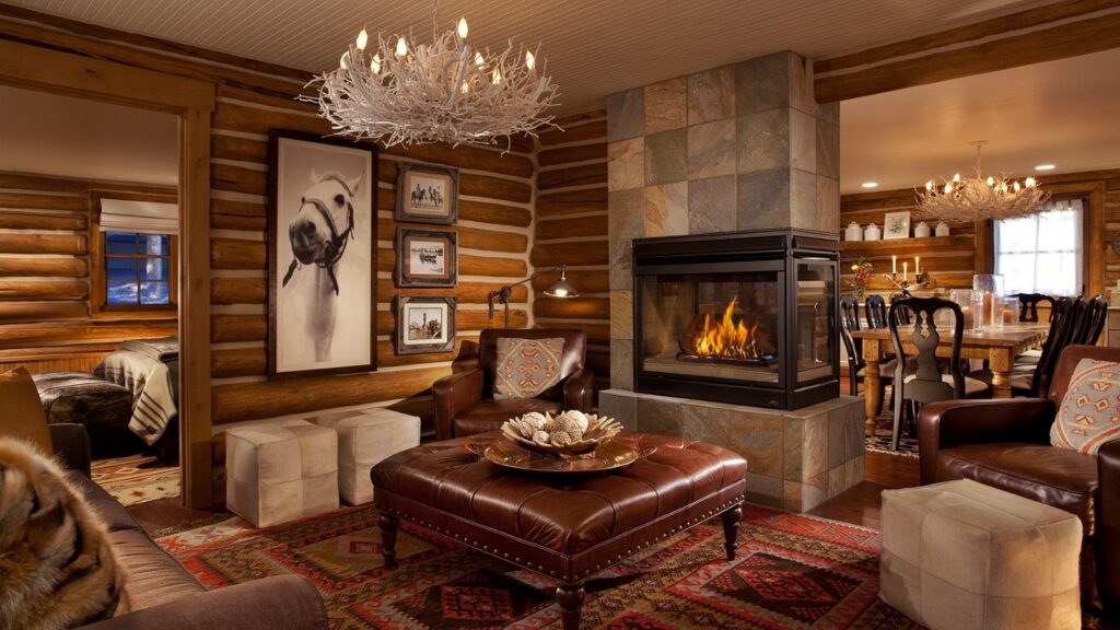 An interior of a cabin at Brush Creek Ranch