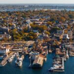 An aerial view of Newport, RI in the fall