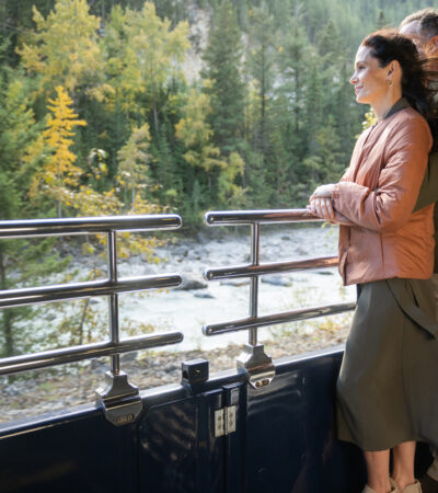 Couple standing on a train platform