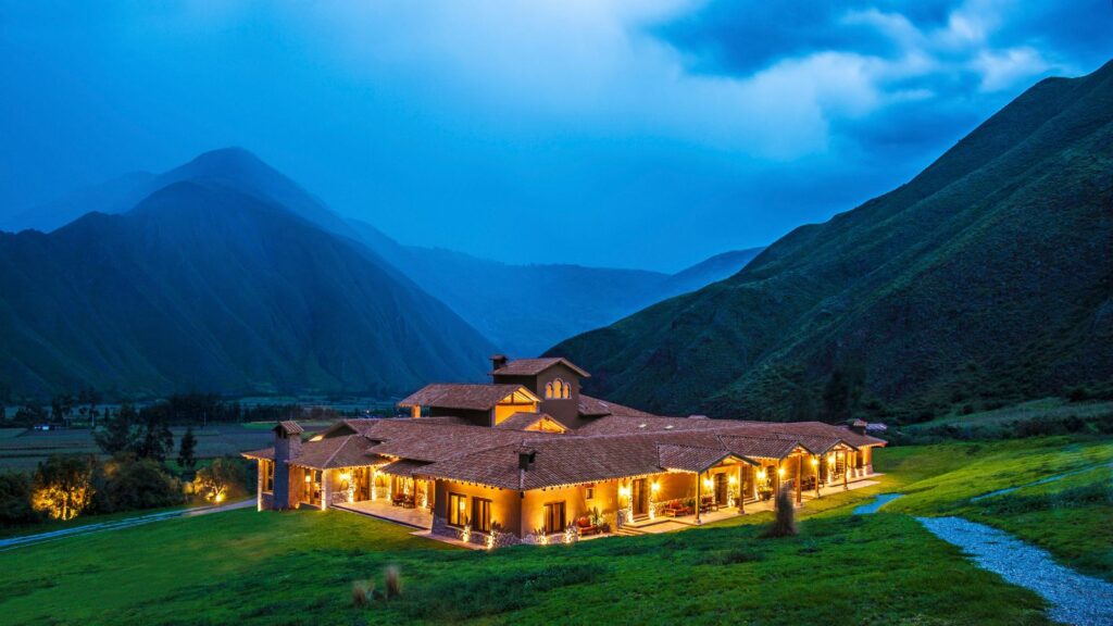 evening at Inkaterra Hacienda Urubamba with Andes in the background