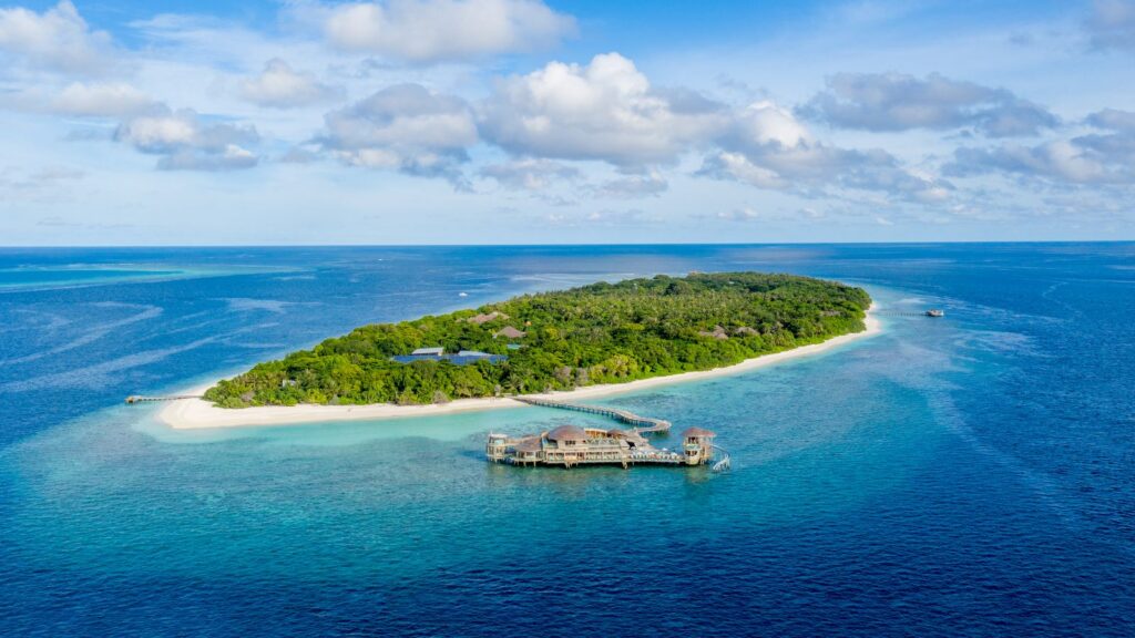 aerial view of the island Soneva Fushi Maldives