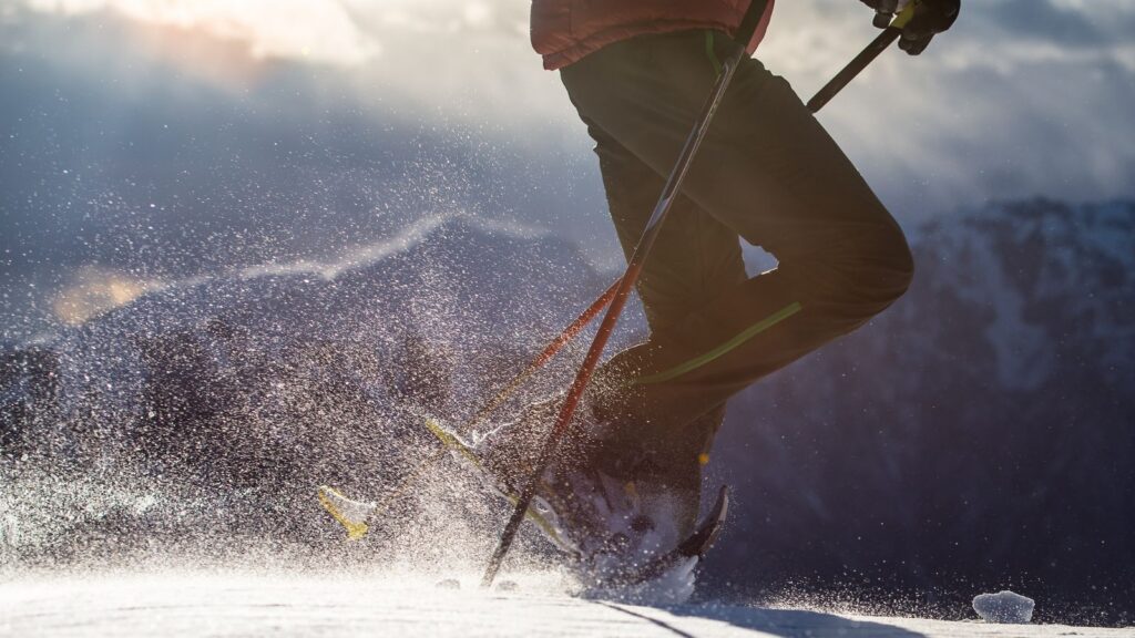 close up of heli-skier at The Lodge at Blue Sky