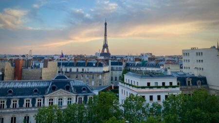 view of the Eiffel Tower from a room at the Paris Marriott Champs Elysses