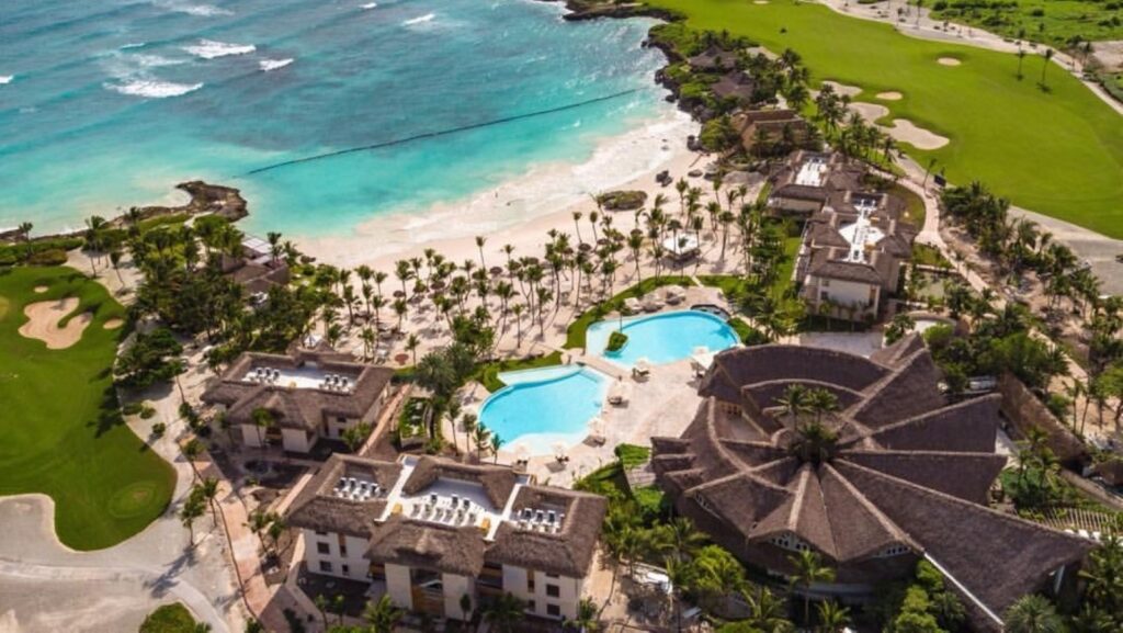An aerial view of the beach club at Eden Roc Cap Cana