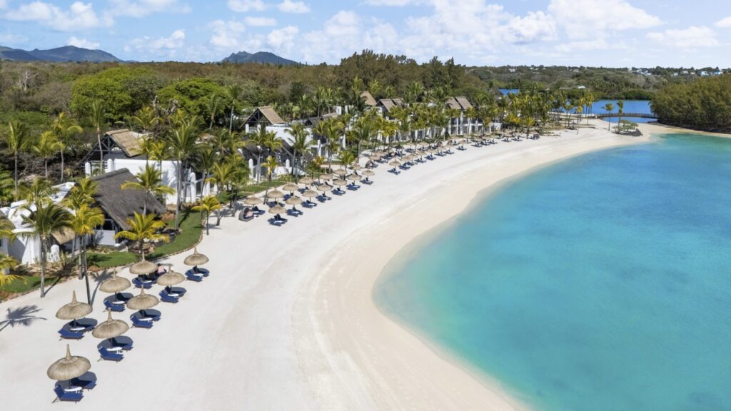 An aerial view of Hibiscus Bay at Shangri-La Le Touessrok