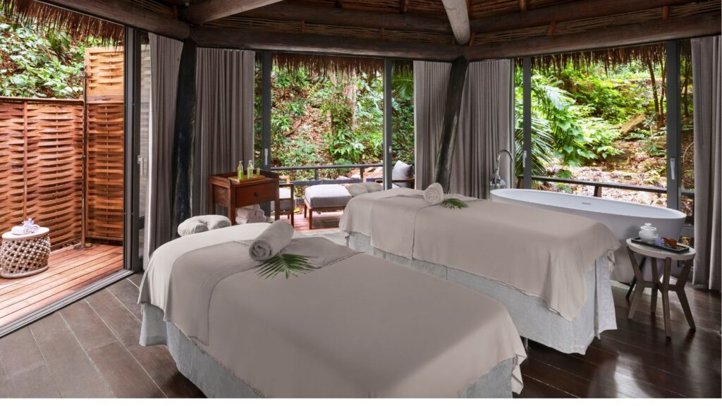 couples massage outdoor spa room at Sugar Beach resort in St. Lucia